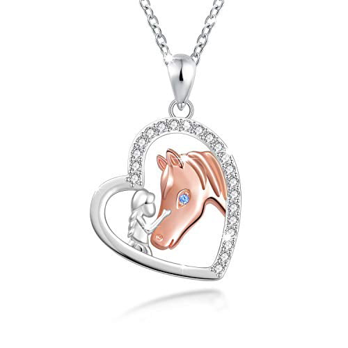Sterling Silver Horse Necklace Heart Pendant Jewellery Gift for Women//Girls
